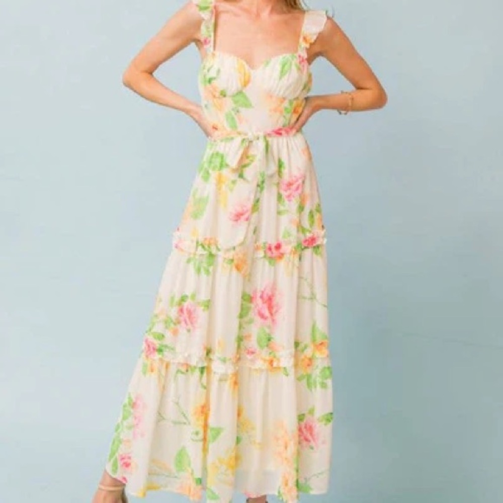 Flying Tomato Cream Maxi Dress with Sweetheart Neckline and Flutter Sleeves